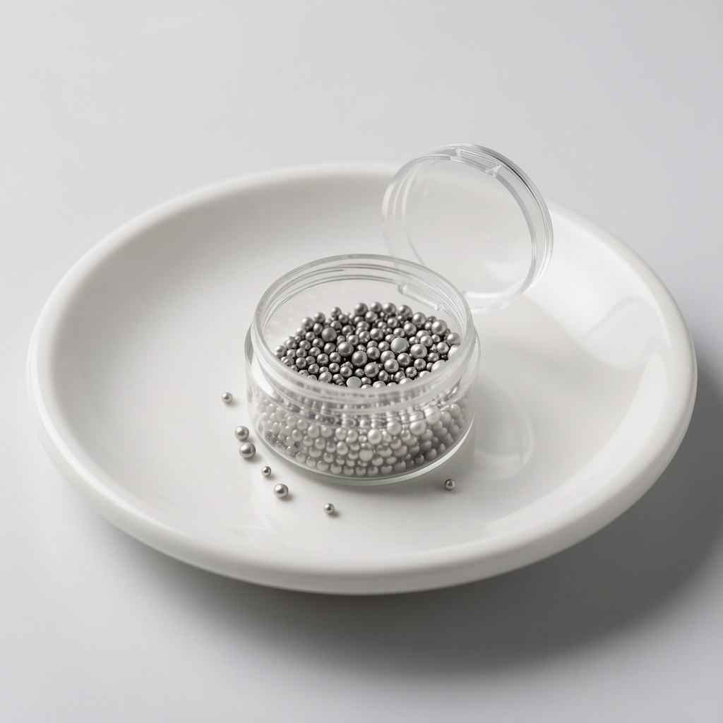 Open capsule with selenium and zinc granular mineral content visible on a white ceramic plate under controlled studio lighting